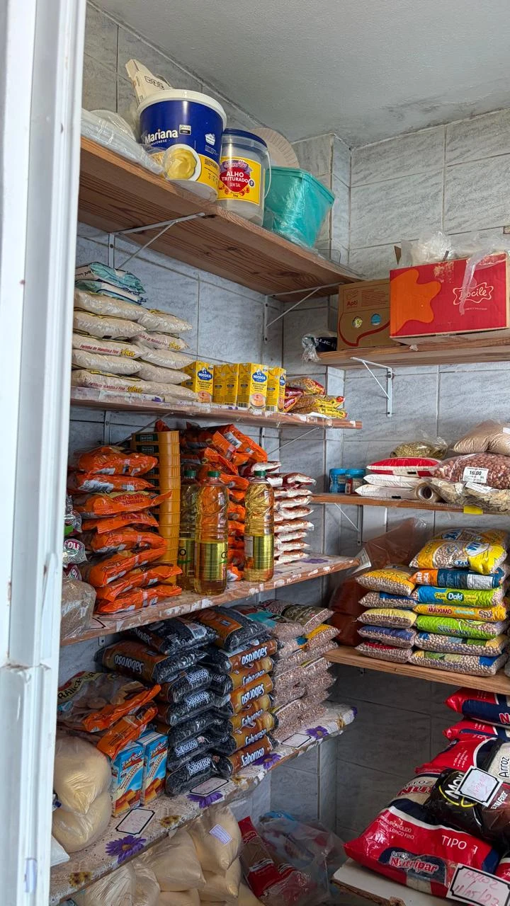 Despensa organizada com alimentos e mantimentos em prateleiras